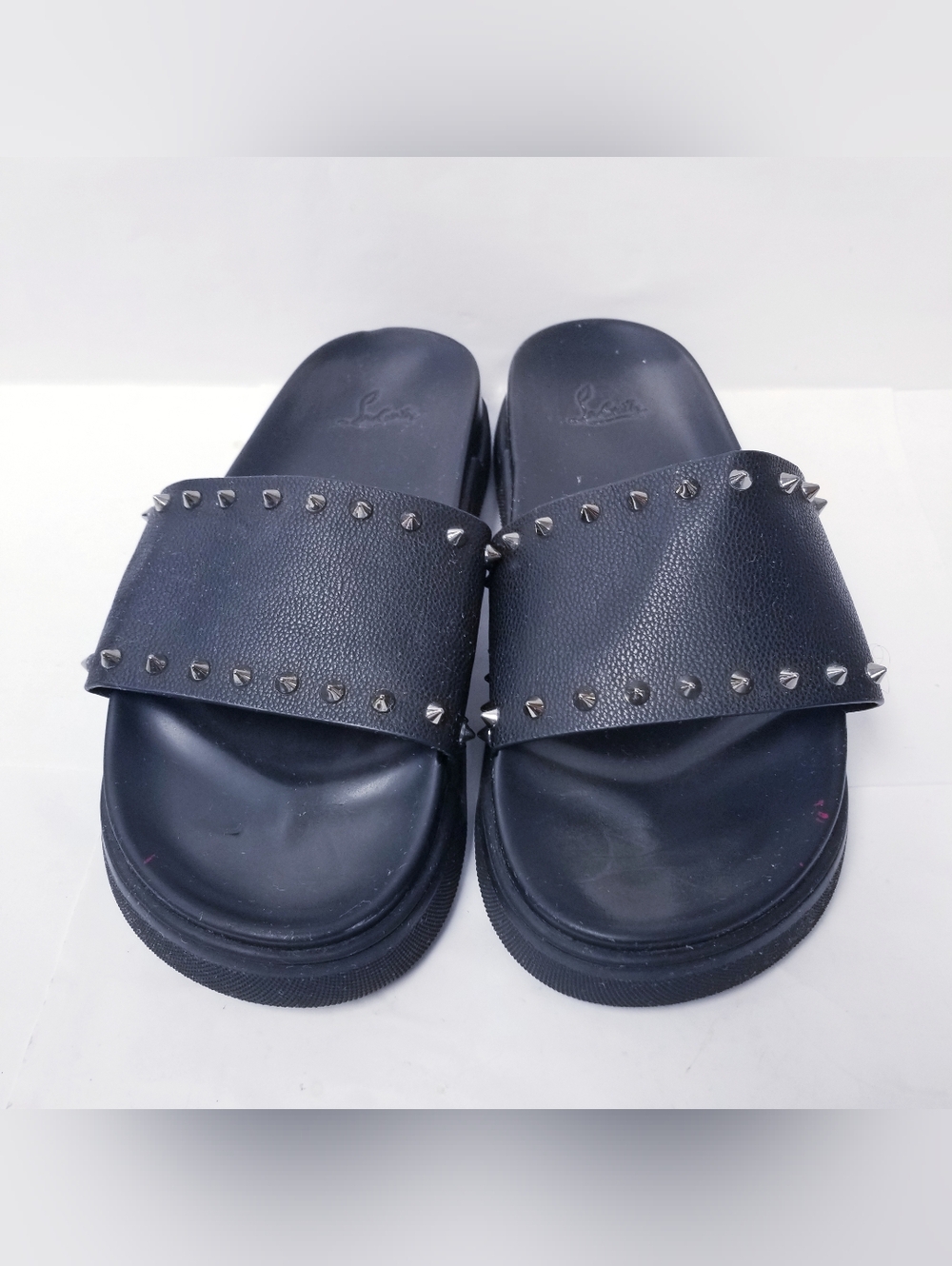 Christian Louboutin Black Studded Slide Sandals